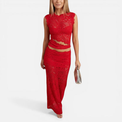 Elegant Sheer Lace Cocktail Dress for Women with Mock Neck Sleeveless Cutout Two Piece Style