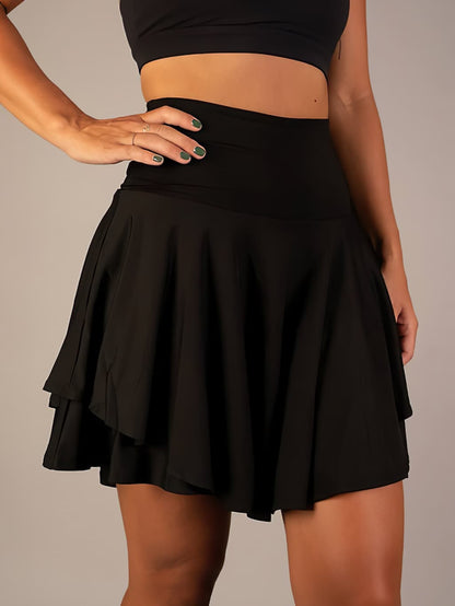 Effortless Ruffle Mini Skirt for Women with High Waist Layered Flowy Skater Style