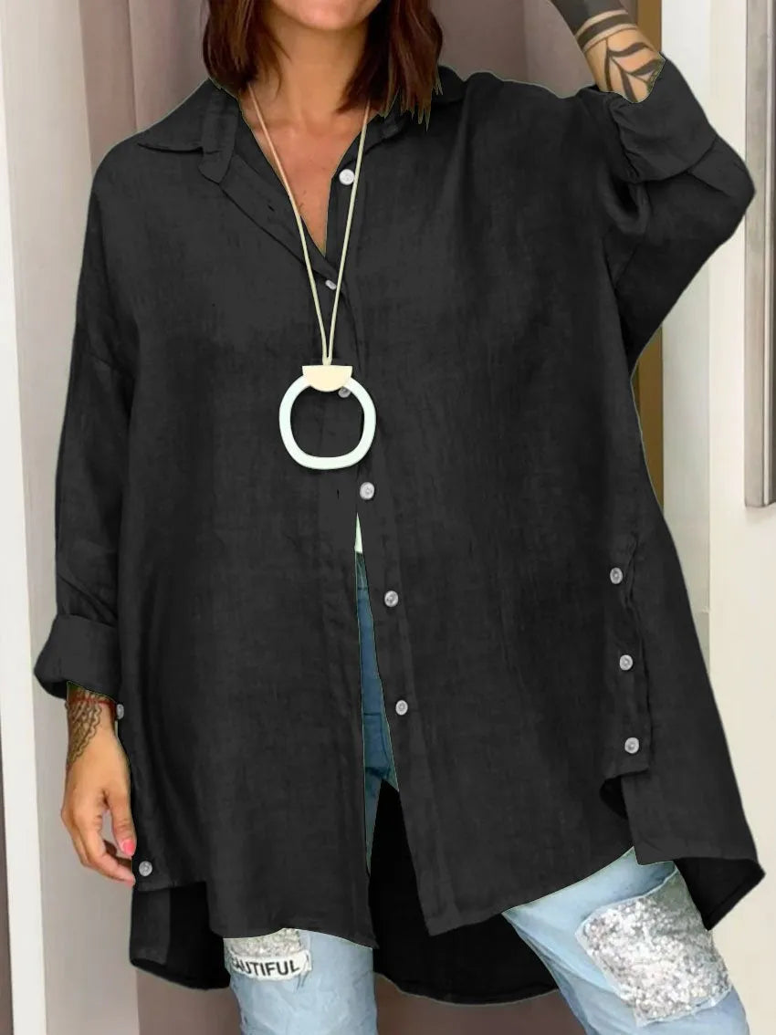 Effortless Linen Shirt for Women with Collar Long Sleeve Relaxed Oversized Style
