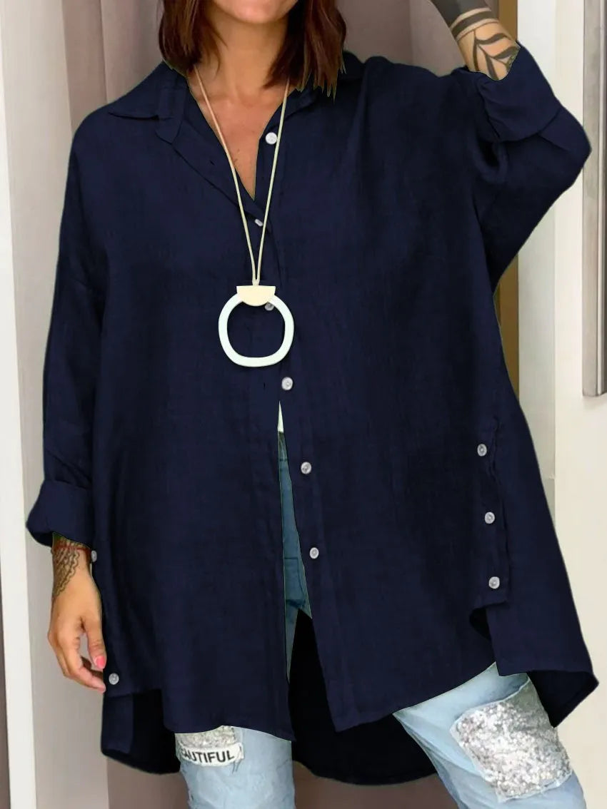 Effortless Linen Shirt for Women with Collar Long Sleeve Relaxed Oversized Style