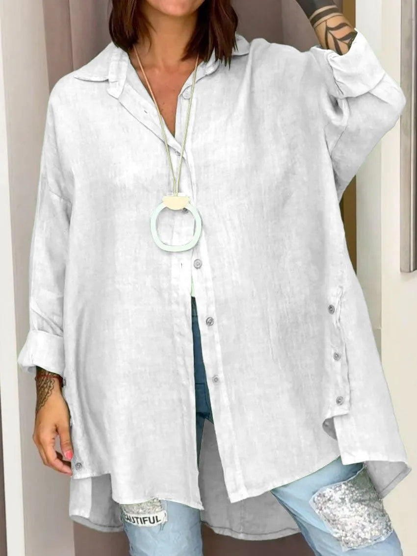 Effortless Linen Shirt for Women with Collar Long Sleeve Relaxed Oversized Style