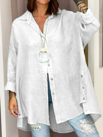 Effortless Linen Shirt for Women with Collar Long Sleeve Relaxed Oversized Style