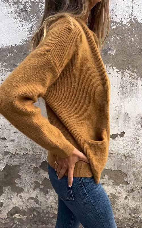 Cozy Knit Cardigan for Women with Zip Up Stand Collar Long Sleeve Pocket Relaxed Style