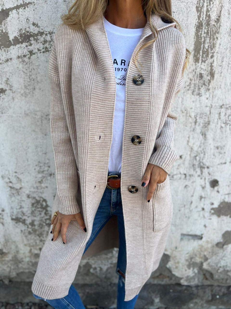 Cozy Long Knit Cardigan for Women with Hooded Neck Long Sleeve Button Front Duster Style