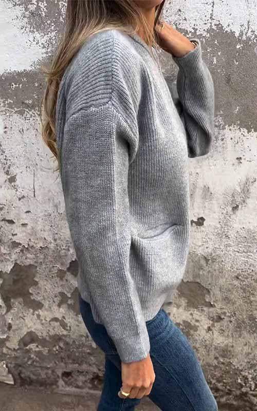 Cozy Knit Cardigan for Women with Zip Up Stand Collar Long Sleeve Pocket Relaxed Style