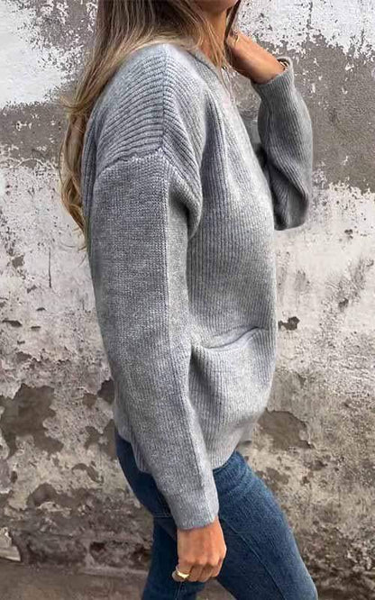 Cozy Knit Cardigan for Women with Zip Up Stand Collar Long Sleeve Pocket Relaxed Style