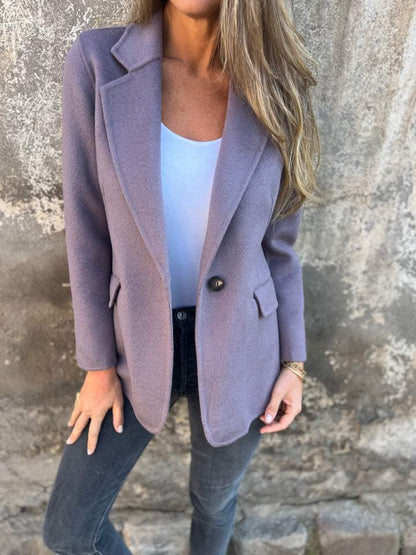 Elegant Textured Blazer for Women with Notch Lapel Long Sleeve Single Button Tailored Style