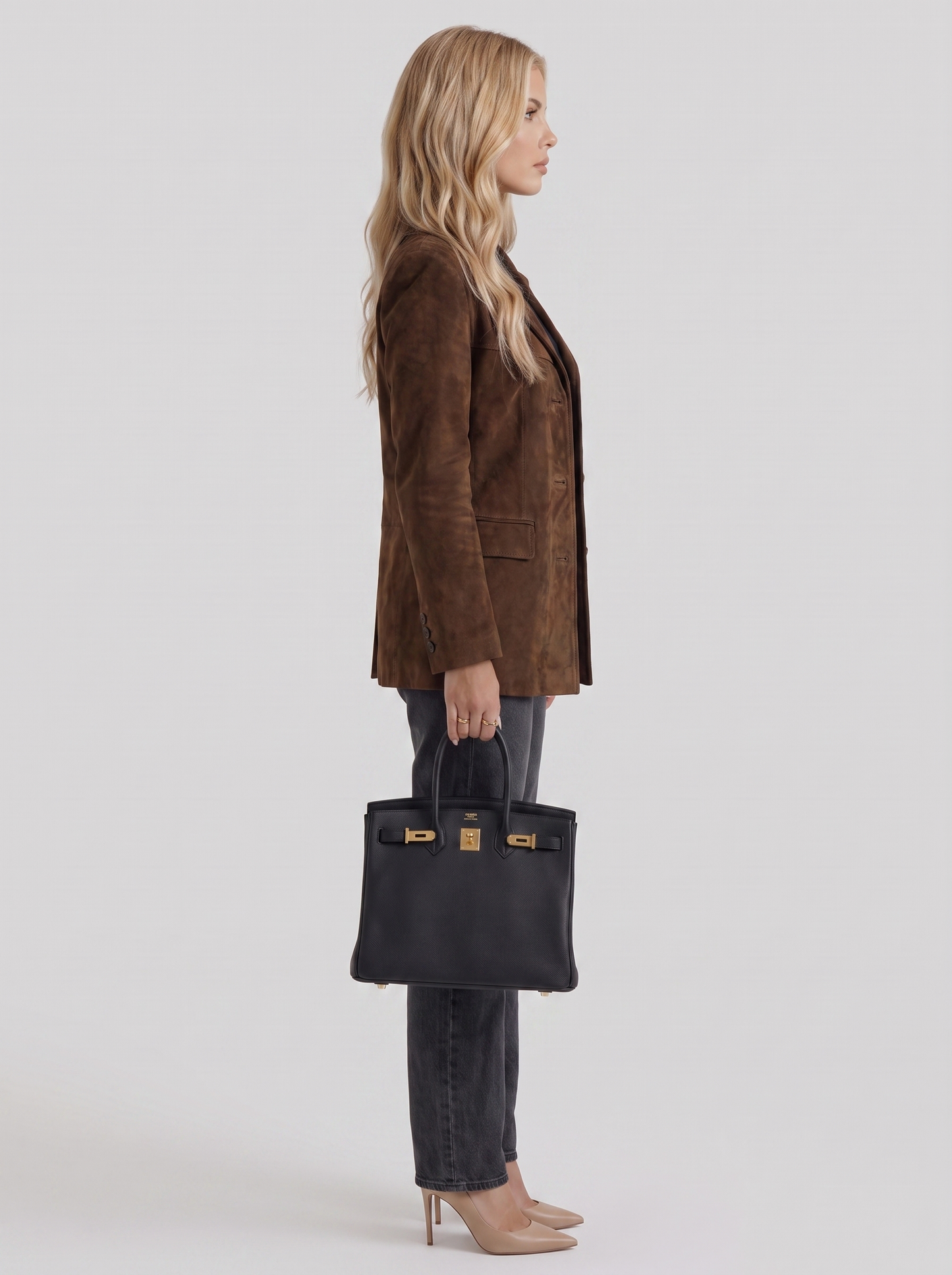 Elegant Brown Suede Blazer for Women with Notched Lapel Single Button Fitted Tailored Office Style