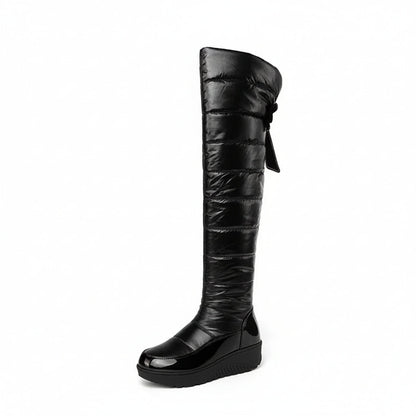 Cozy Over The Knee Boots for Women with Quilted Fleece Lined Round Toe Flatform Winter Style