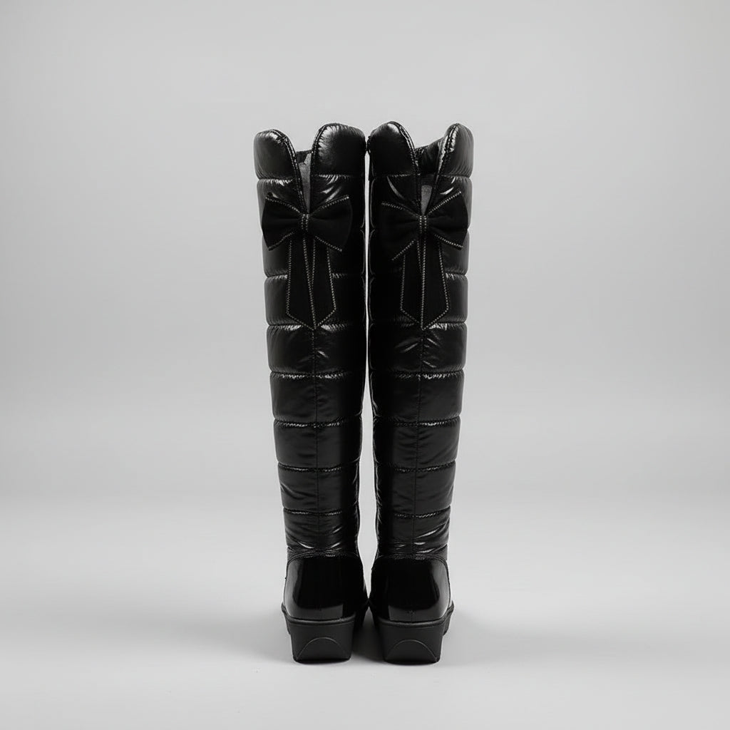 Cozy Over The Knee Boots for Women with Quilted Fleece Lined Round Toe Flatform Winter Style