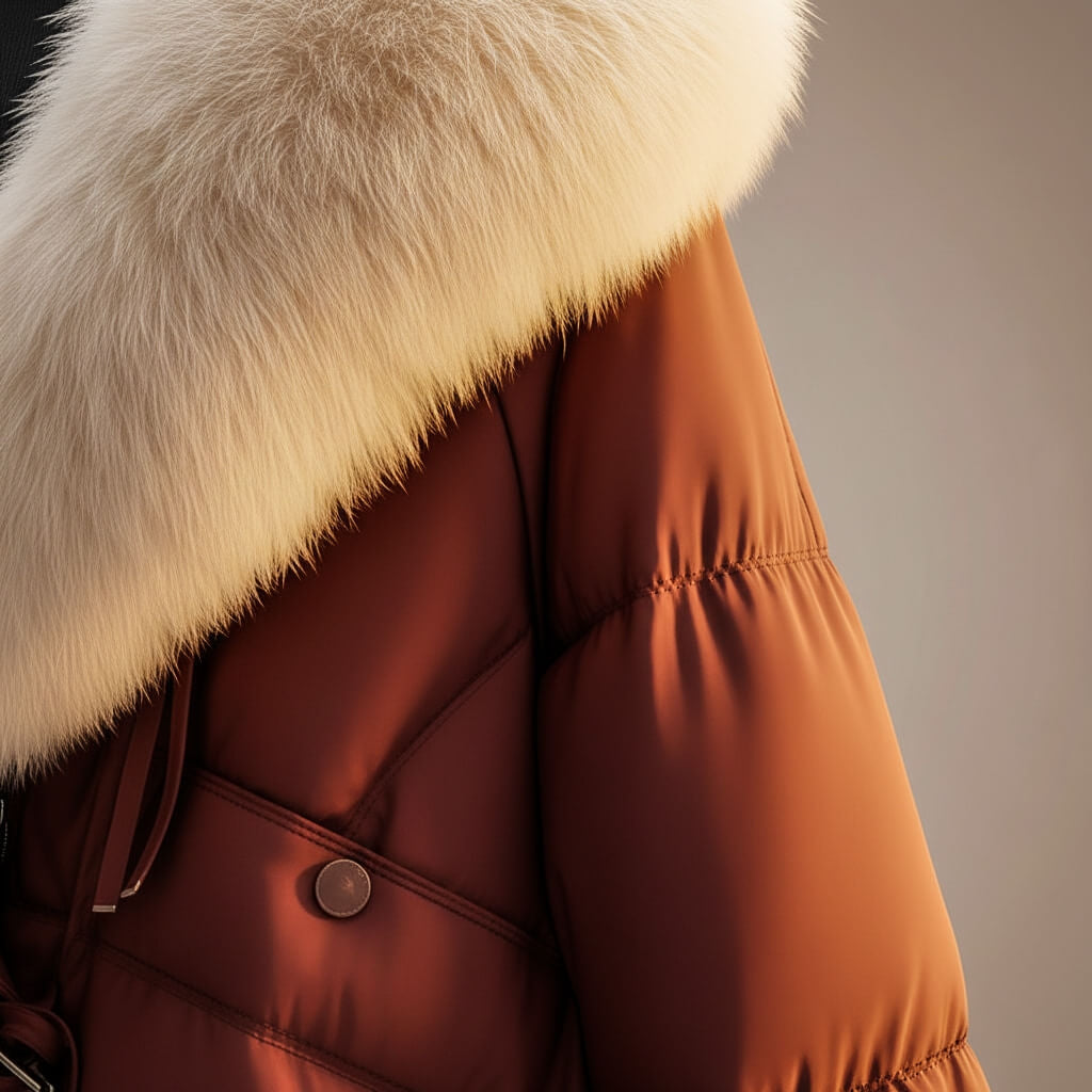 Cozy Puffer Jacket for Women with Faux Fur Collar Long Sleeve Padded Oversized Winter Style