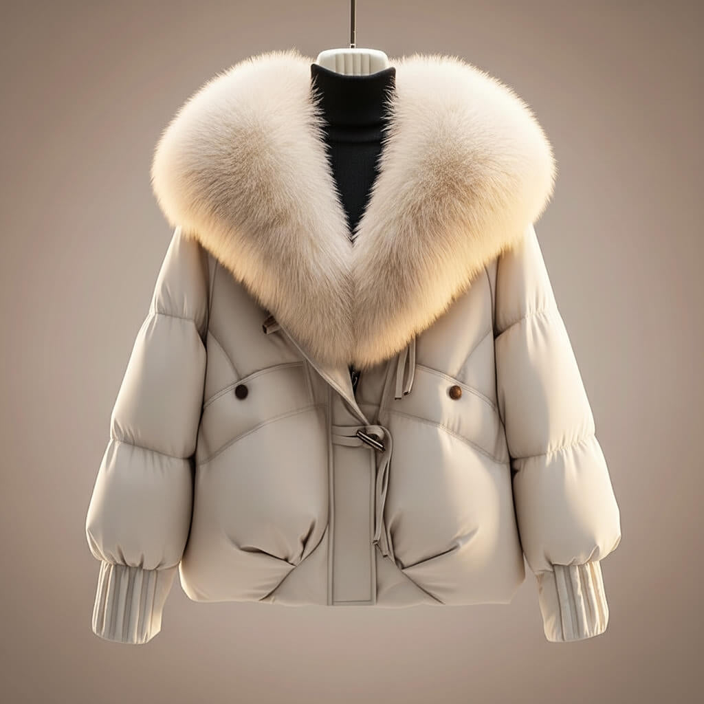 Cozy Puffer Jacket for Women with Faux Fur Collar Long Sleeve Padded Oversized Winter Style