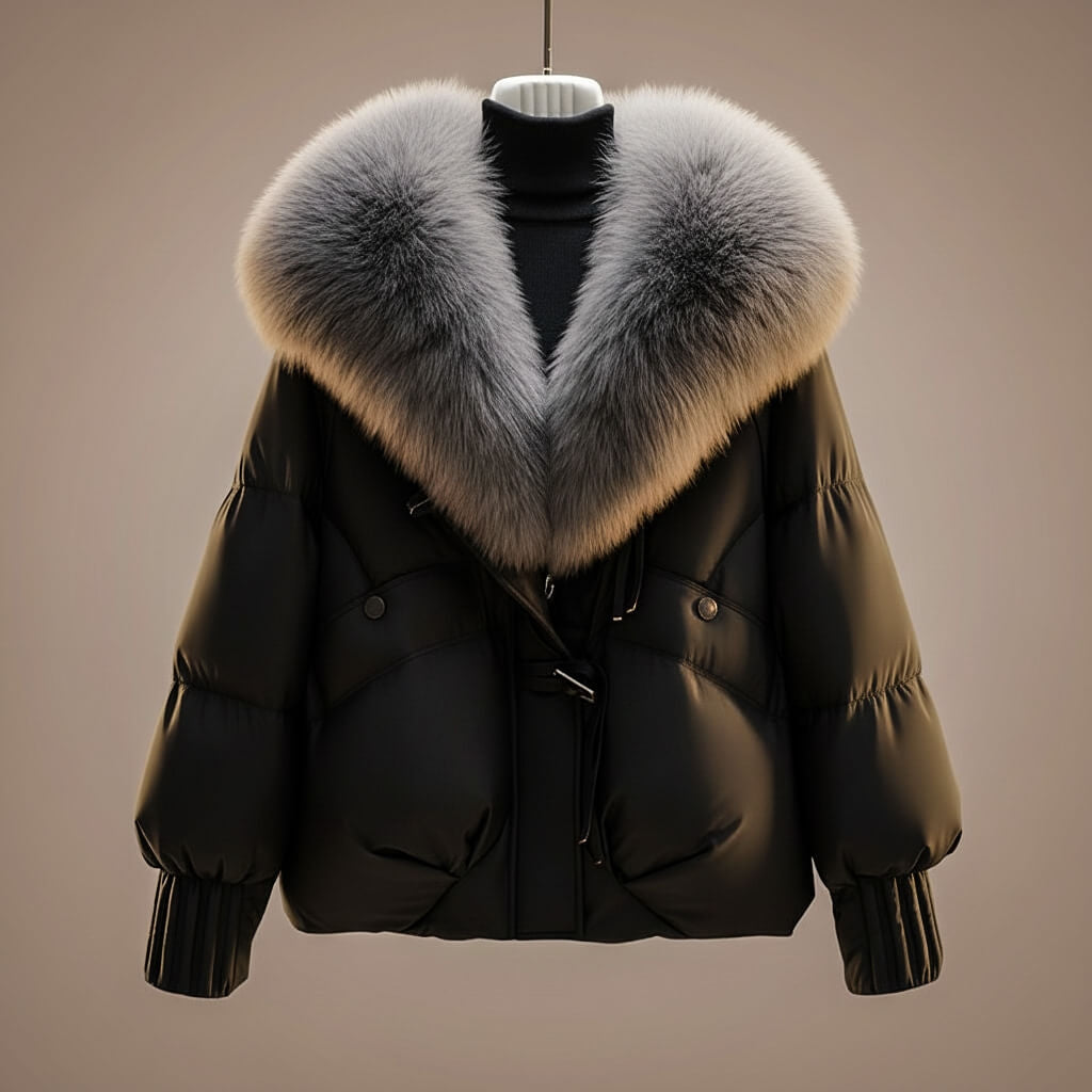 Cozy Puffer Jacket for Women with Faux Fur Collar Long Sleeve Padded Oversized Winter Style