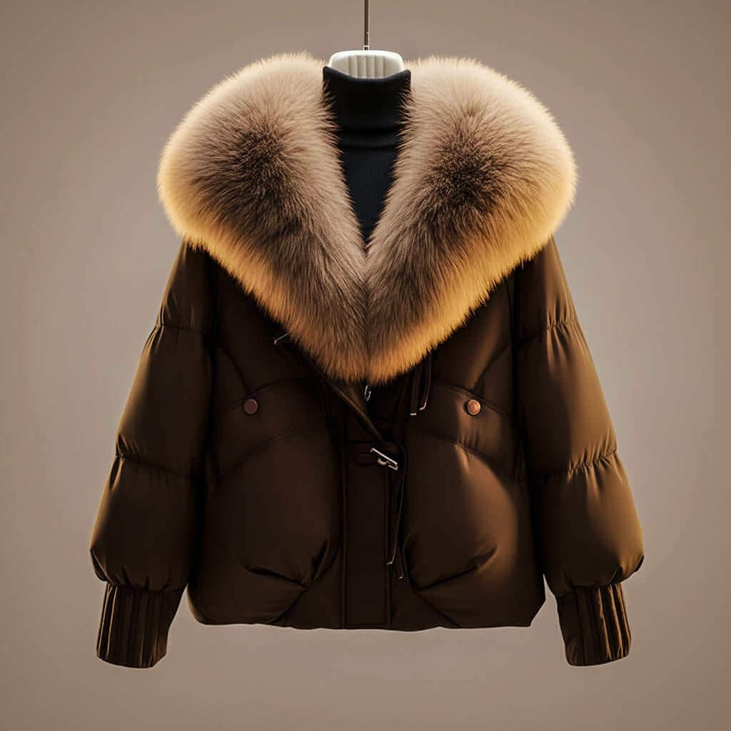 Cozy Puffer Jacket for Women with Faux Fur Collar Long Sleeve Padded Oversized Winter Style