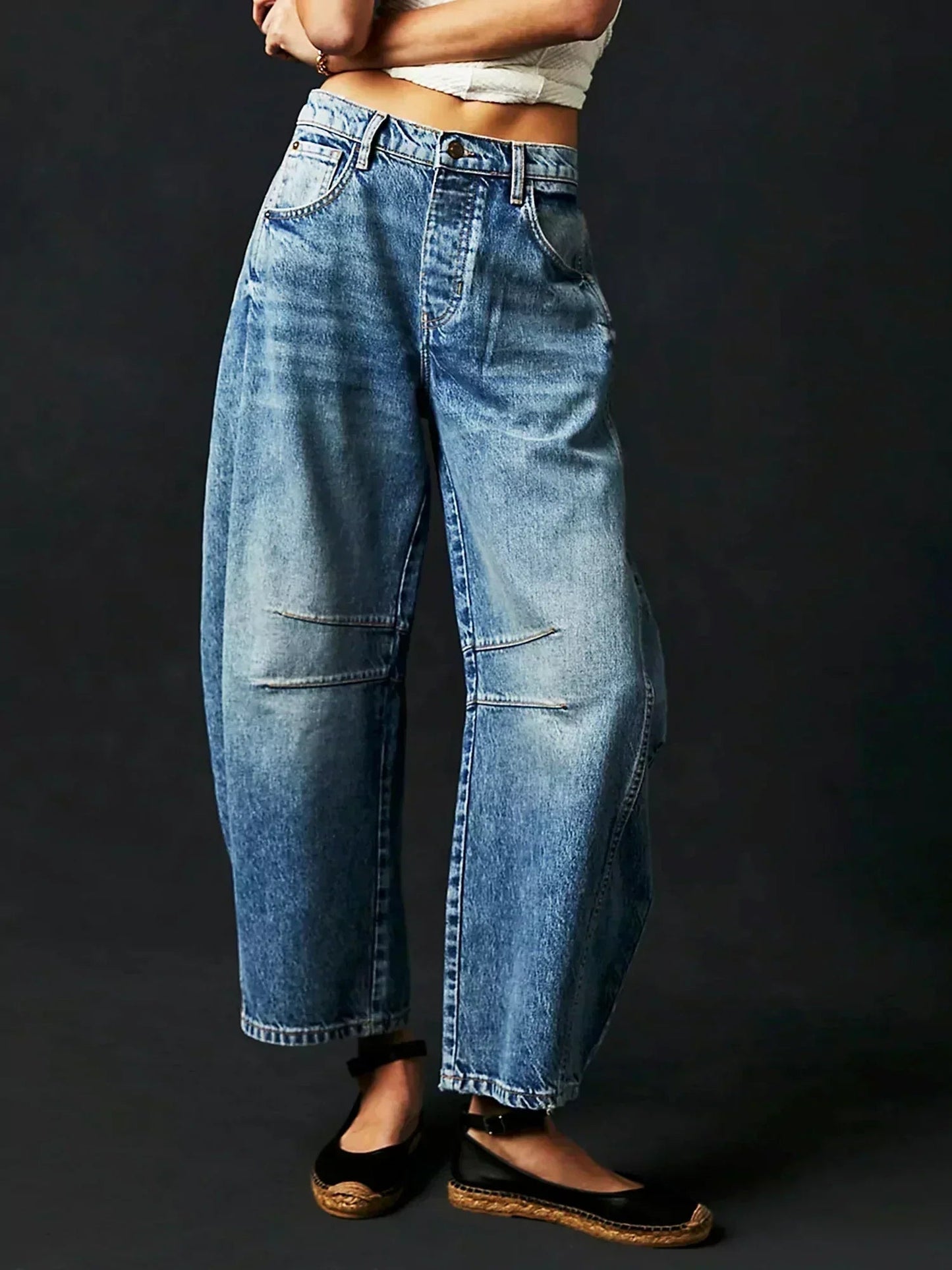 Effortless High Waisted Wide Leg Jeans for Women with Button Fly Curved Leg Relaxed Denim Style