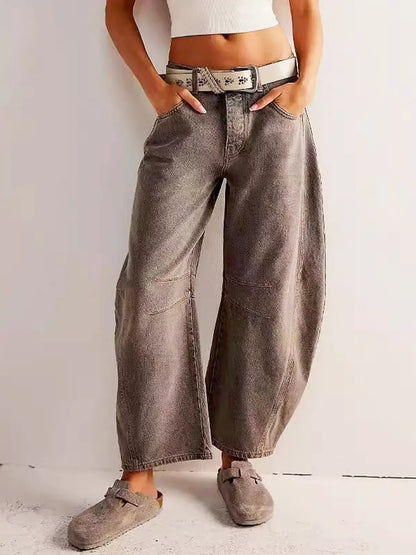 Effortless High Waisted Wide Leg Jeans for Women with Button Fly Curved Leg Relaxed Denim Style