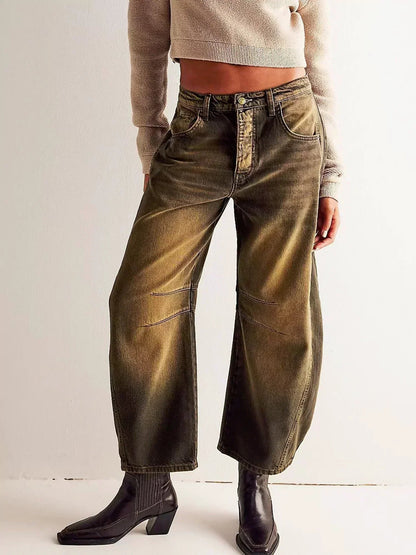 Effortless High Waisted Wide Leg Jeans for Women with Button Fly Curved Leg Relaxed Denim Style