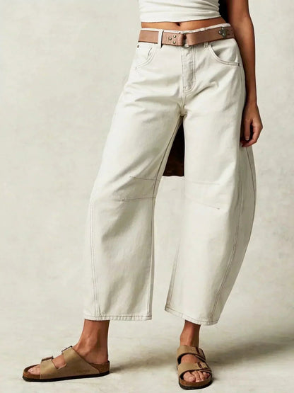 Effortless High Waisted Wide Leg Jeans for Women with Button Fly Curved Leg Relaxed Denim Style