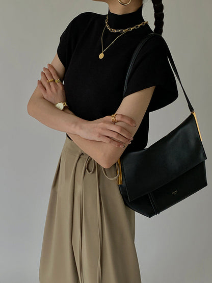 Elegant Sleeveless Top for Women with High Neck Cap Sleeve Knit Casual Style