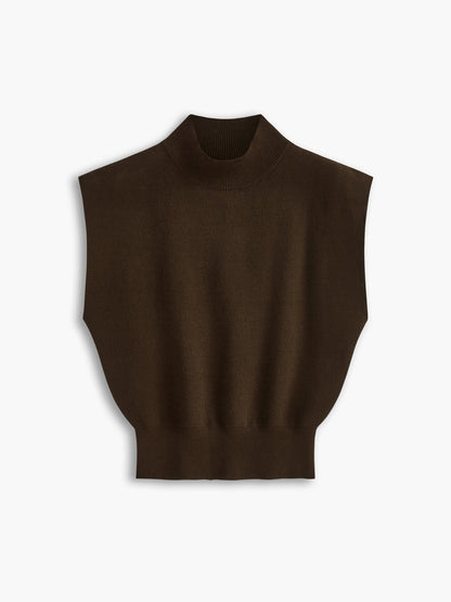 Elegant Sleeveless Top for Women with High Neck Cap Sleeve Knit Casual Style