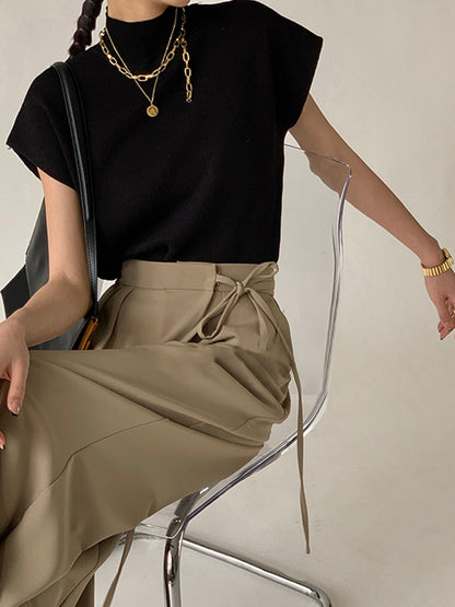 Elegant Sleeveless Top for Women with High Neck Cap Sleeve Knit Casual Style