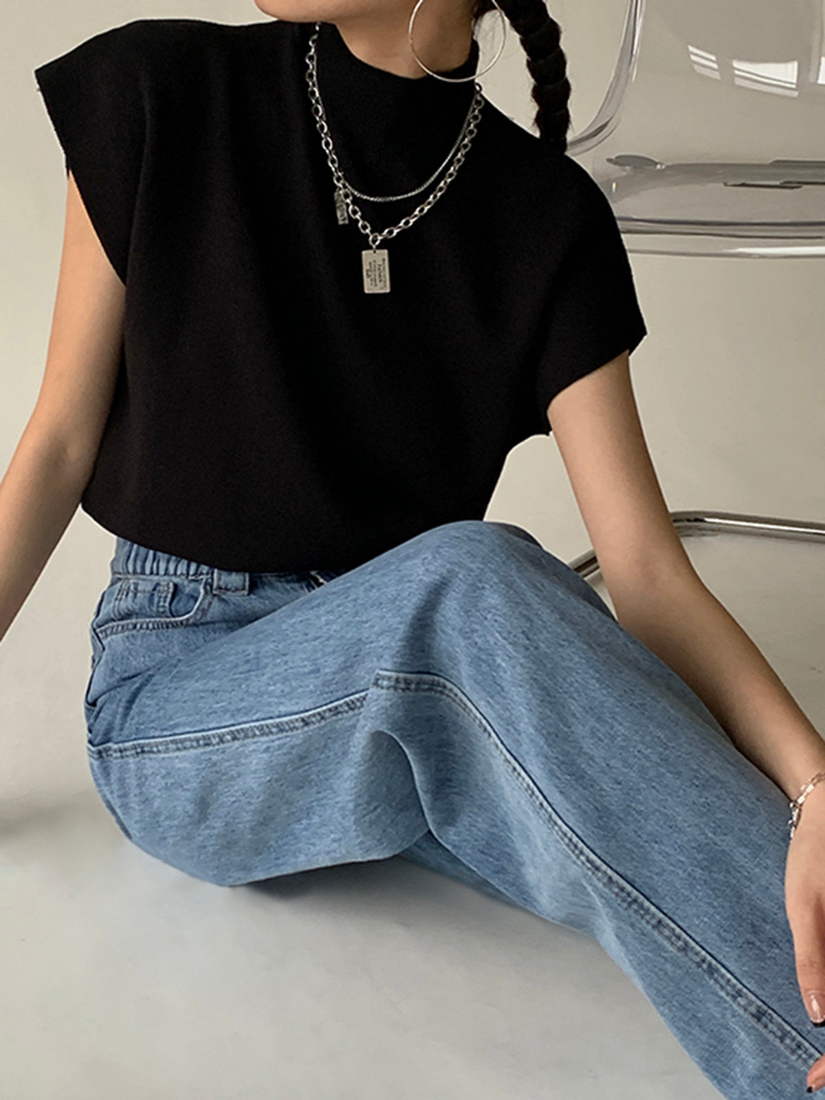 Elegant Sleeveless Top for Women with High Neck Cap Sleeve Knit Casual Style