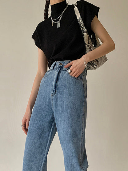 Elegant Sleeveless Top for Women with High Neck Cap Sleeve Knit Casual Style
