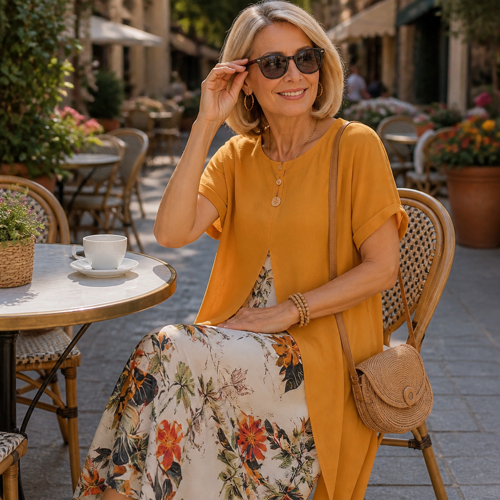 Effortless Floral Maxi Two Piece Set for Women with Round Neck Short Sleeve High Low Duster Fall Style