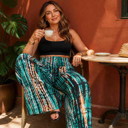 Effortless Tie Dye Wide Leg Pants for Women with Smocked High Waist Relaxed Bohemian Style
