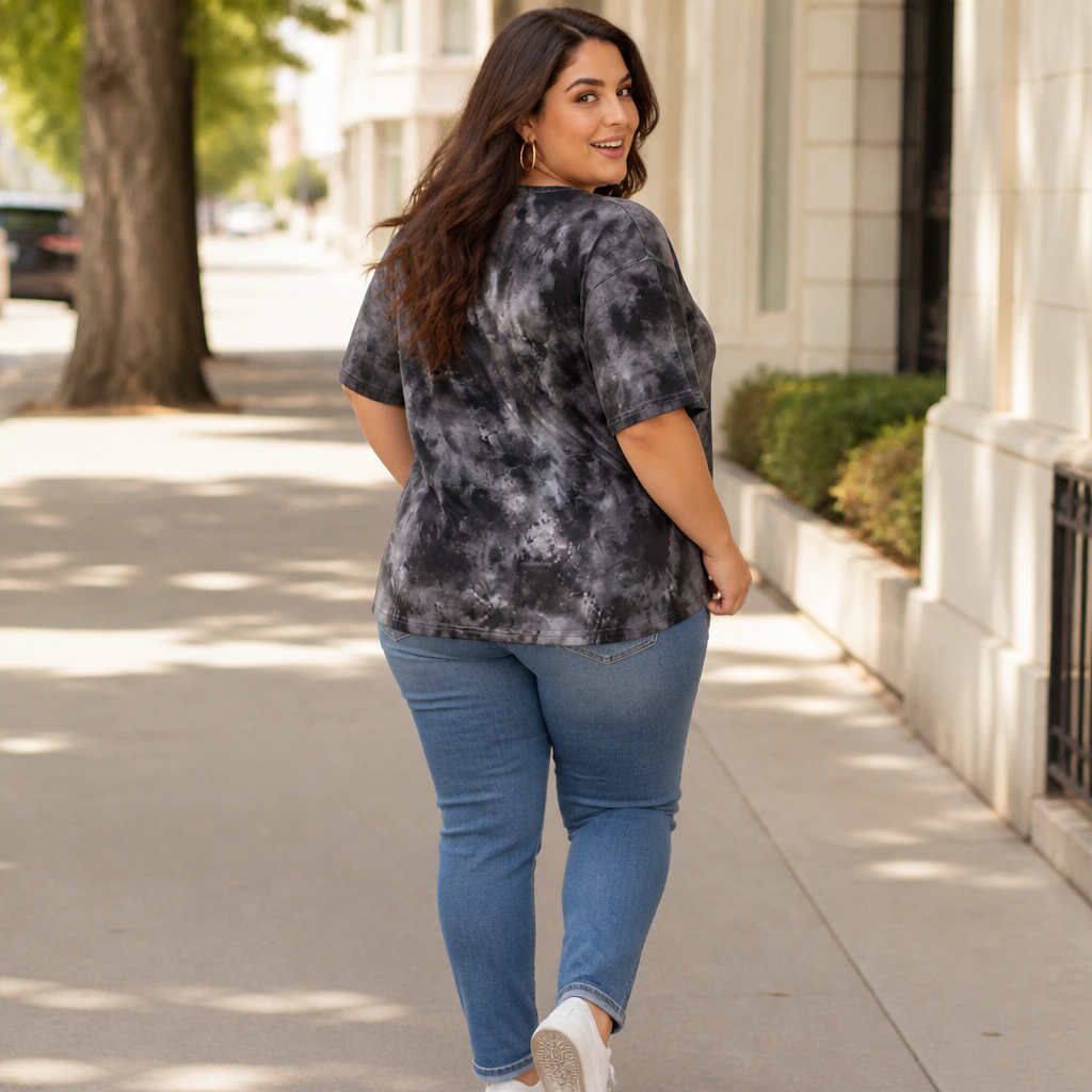 Effortless Tie Dye Fall Top for Women with V Neck Lace Up Short Sleeve Relaxed Casual Style
