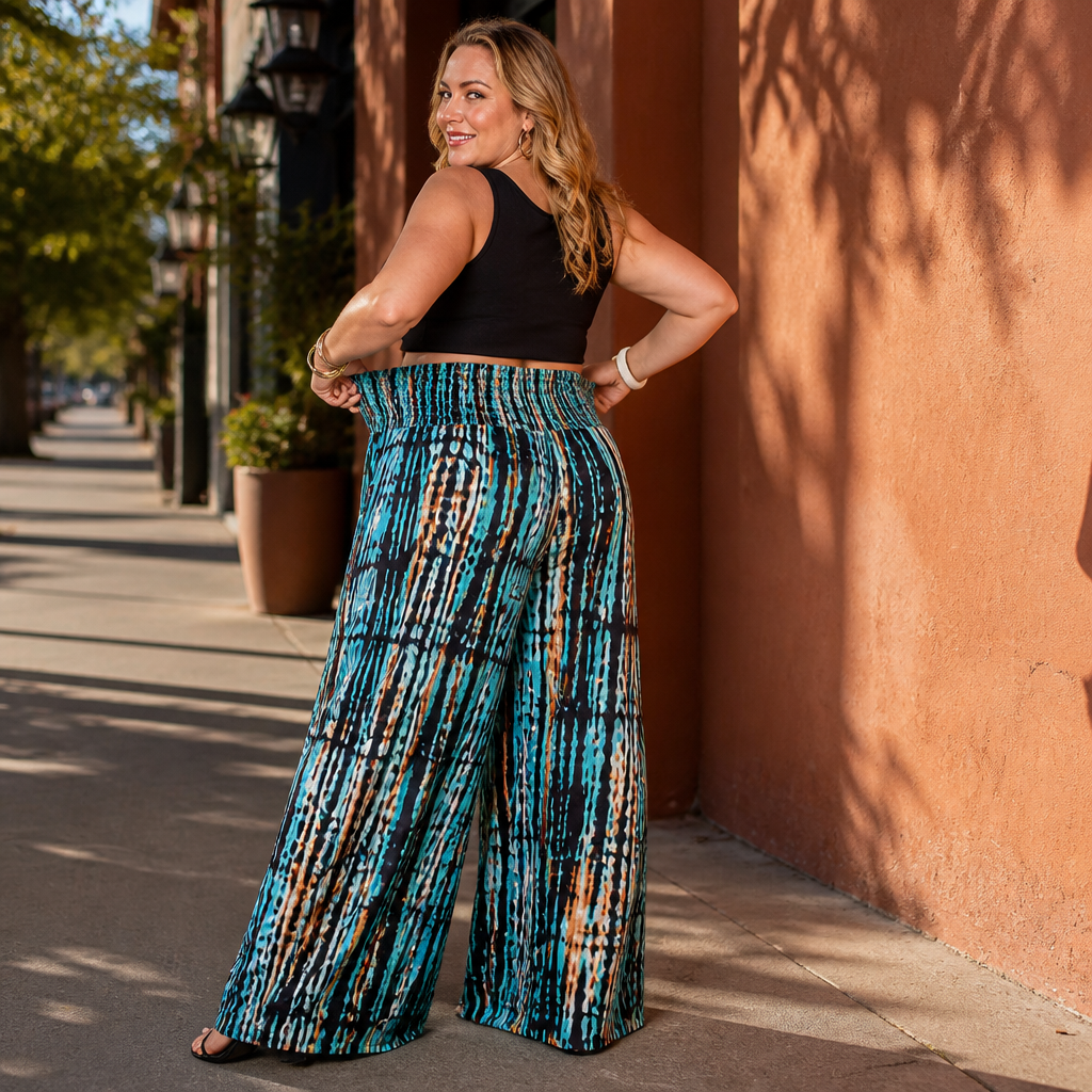 Effortless Tie Dye Wide Leg Pants for Women with Smocked High Waist Relaxed Bohemian Style