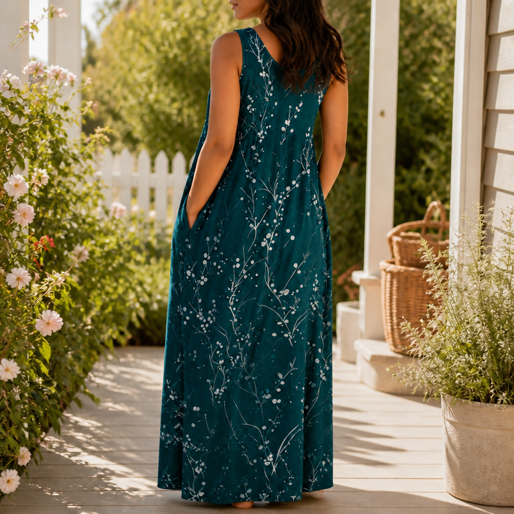 Effortless Floral Maxi Dress for Women with Scoop Neck Sleeveless Button Front Flowing Fall Style
