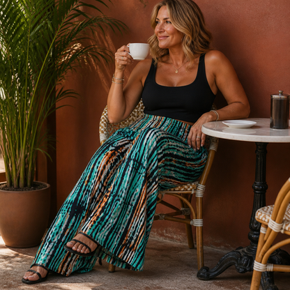 Effortless Tie Dye Wide Leg Pants for Women with Smocked High Waist Relaxed Bohemian Style