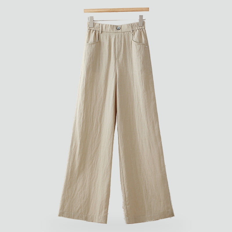 Effortless Linen Pants for Women with High Waist Elastic Wide Leg Relaxed Flowing Casual Style