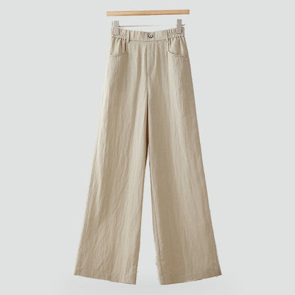 Effortless Linen Pants for Women with High Waist Elastic Wide Leg Relaxed Flowing Casual Style