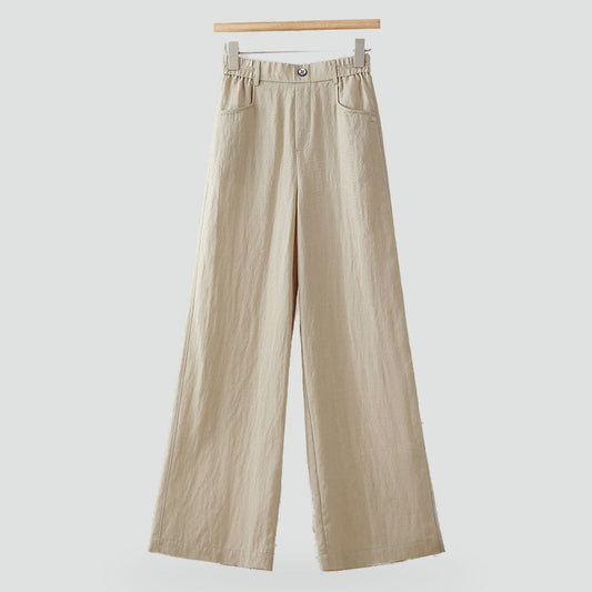 Effortless Linen Pants for Women with High Waist Elastic Wide Leg Relaxed Flowing Casual Style