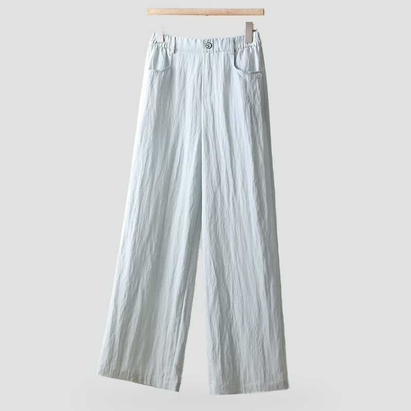Effortless Linen Pants for Women with High Waist Elastic Wide Leg Relaxed Flowing Casual Style