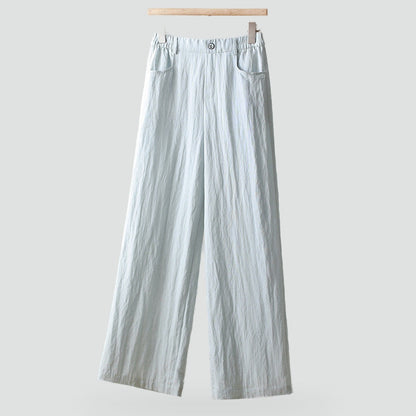 Effortless Linen Pants for Women with High Waist Elastic Wide Leg Relaxed Flowing Casual Style