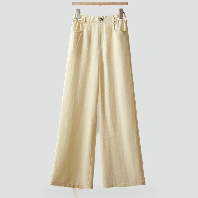 Effortless Linen Pants for Women with High Waist Elastic Wide Leg Relaxed Flowing Casual Style