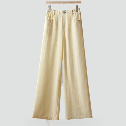 Effortless Linen Pants for Women with High Waist Elastic Wide Leg Relaxed Flowing Casual Style