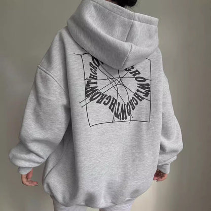 Comfortable Graphic Print Hoodie for Women with Drawstring Hood Long Sleeve Oversized Relaxed Style