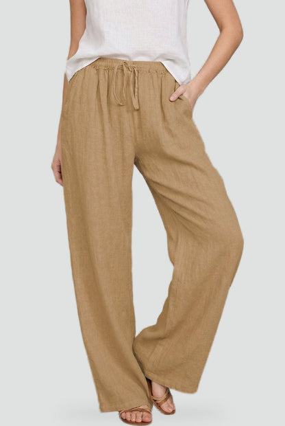 Effortless Linen Pants for Women with High Waist Drawstring Wide Leg Relaxed Casual Style
