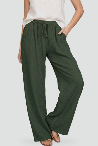 Effortless Linen Pants for Women with High Waist Drawstring Wide Leg Relaxed Casual Style