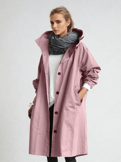 Effortless Oversized Trench Coat for Women with Hooded Collar Long Sleeve Button Front Relaxed Style