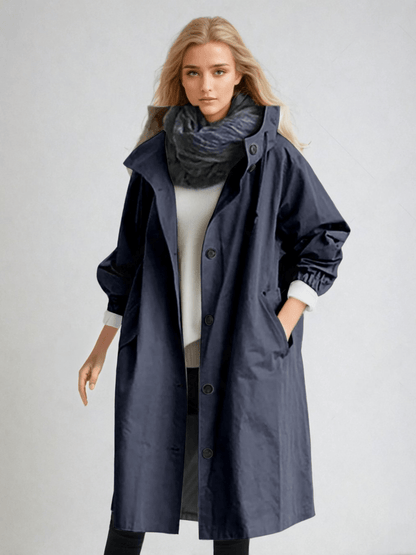 Effortless Oversized Trench Coat for Women with Hooded Collar Long Sleeve Button Front Relaxed Style