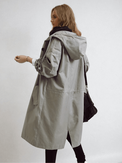 Effortless Oversized Trench Coat for Women with Hooded Collar Long Sleeve Button Front Relaxed Style