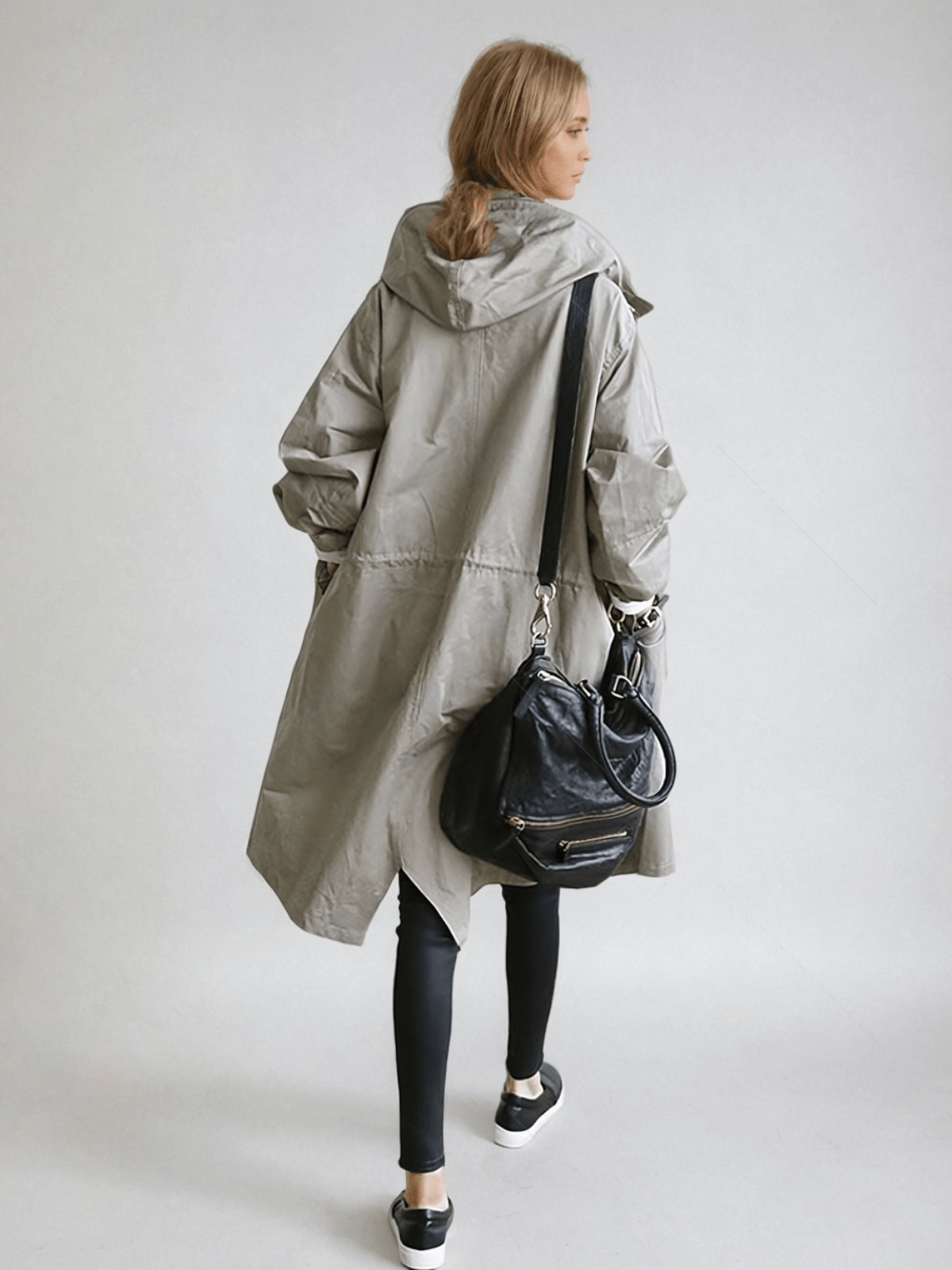 Effortless Oversized Trench Coat for Women with Hooded Collar Long Sleeve Button Front Relaxed Style