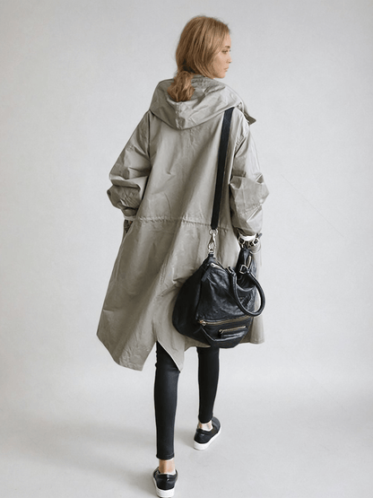 Effortless Oversized Trench Coat for Women with Hooded Collar Long Sleeve Button Front Relaxed Style
