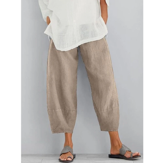 Effortless Linen Pants for Women with High Waist Tapered Leg Drawstring Flowing Casual Style
