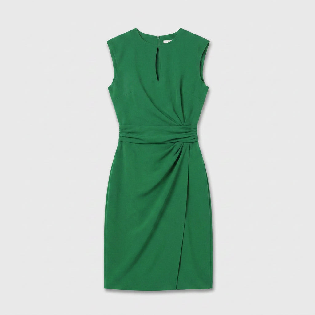 Elegant Cocktail Party Dress for Women with Keyhole Neck Cap Sleeve Ruched Waist Bodycon Style
